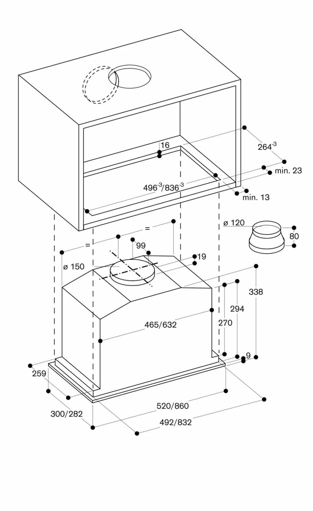 Serie 200 Lüfterbaustein 86 cm Edelstahl und Glas, Edelstahl - Thumbnail 9