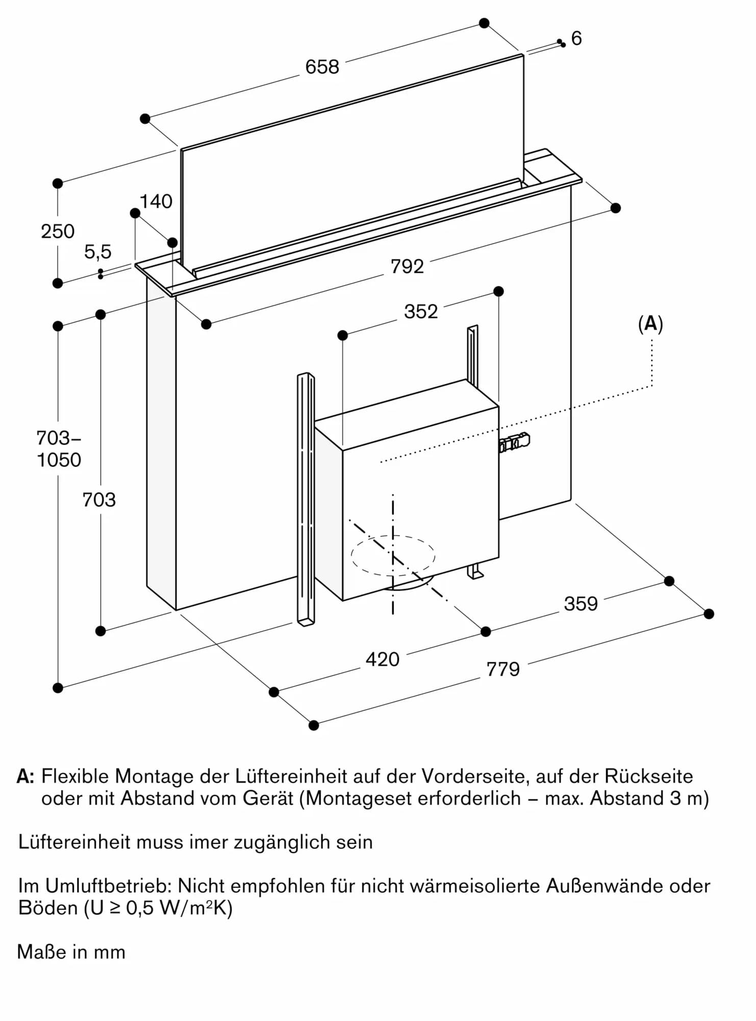 Serie 200 Tischlüftung 80 cm flächenbündiger Einbau - Thumbnail 7